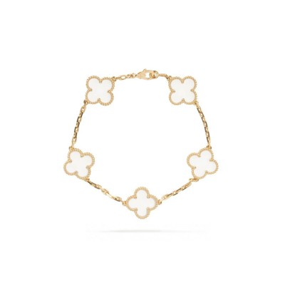 VAN CLEEF ARPELS VINTAGE ALHAMBRA BRACELET, 5 MOTIFS GOLD AND ROCK CRYSTAL